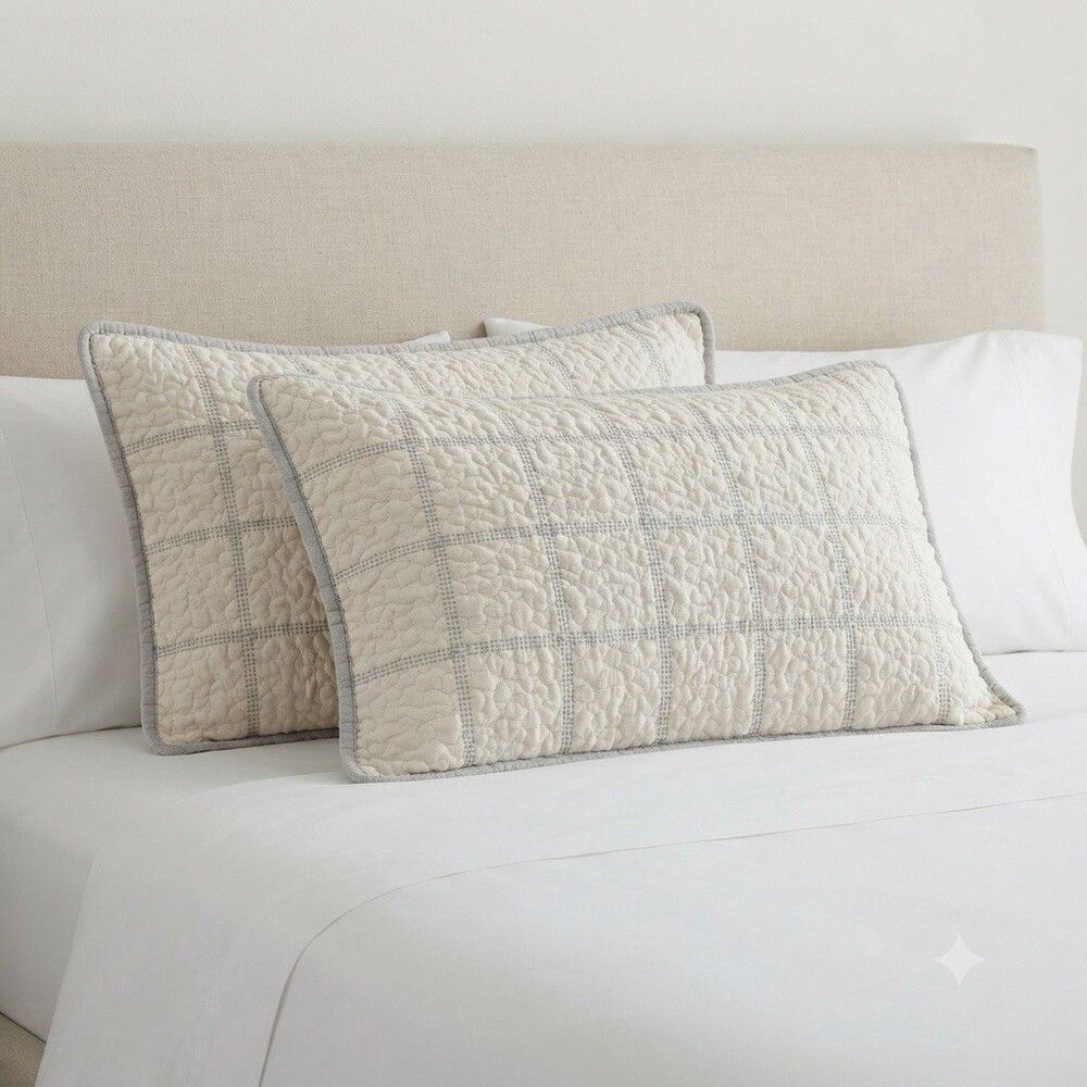 JCP Home Expressions King Quilted Pillow Shams Set Blue White Cotton Farmhouse